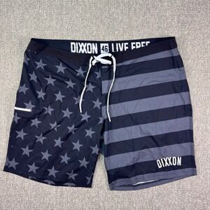 Dixxon Live Free Board Shorts Men's 46 USA Flag Graphic Swim Black Gray